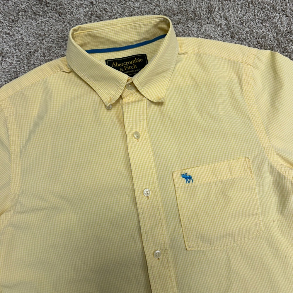 Vintage Abercrombie & Fitch Button Down Shirt Men Medium Yellow Gingham Check